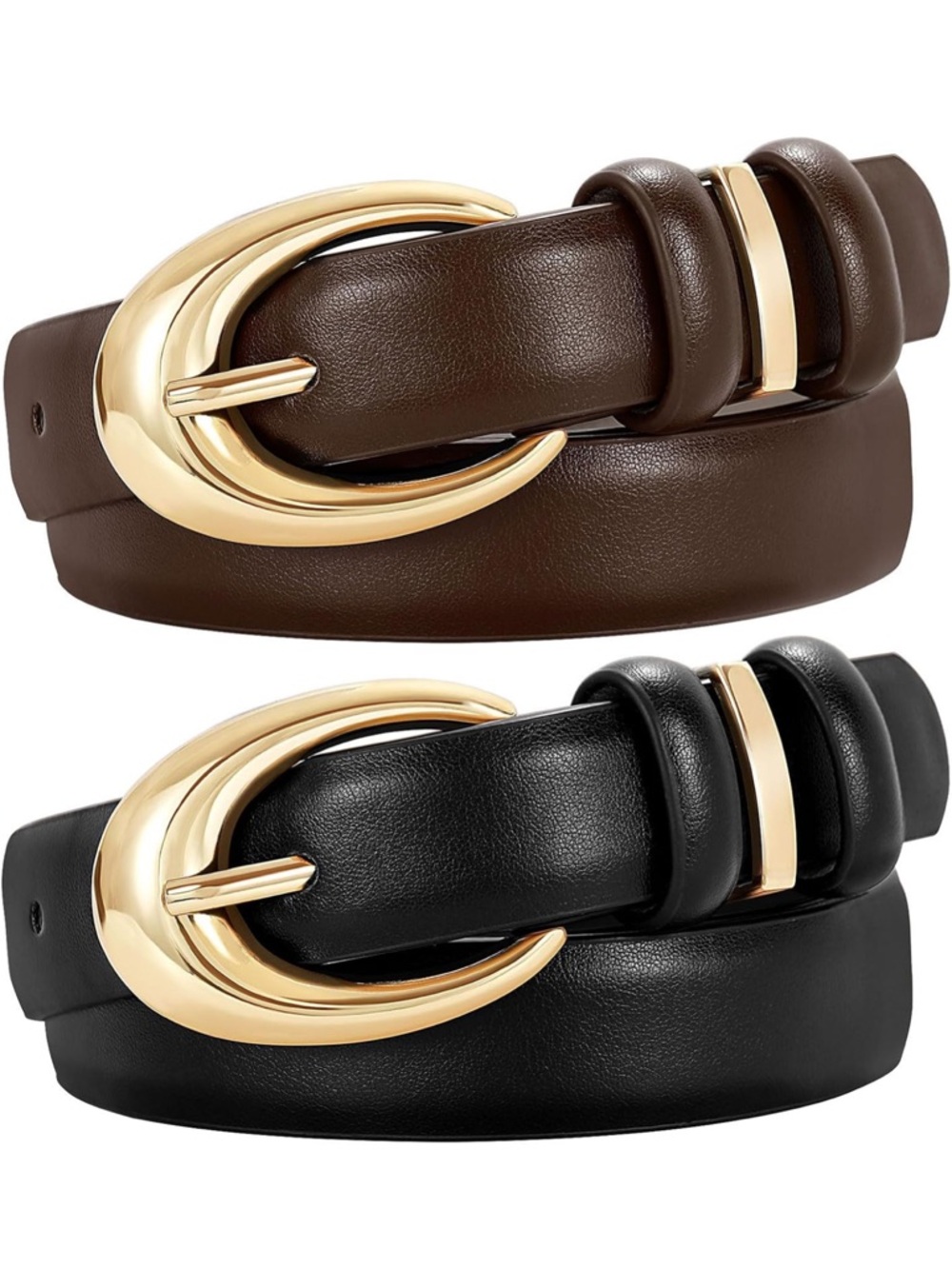 Women's Faux Leather Belts with Gold Buckles - Black & Brown